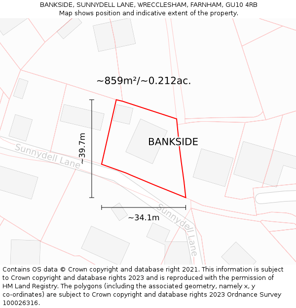 BANKSIDE, SUNNYDELL LANE, WRECCLESHAM, FARNHAM, GU10 4RB: Plot and title map