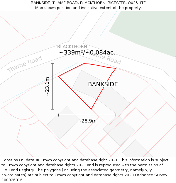 BANKSIDE, THAME ROAD, BLACKTHORN, BICESTER, OX25 1TE: Plot and title map