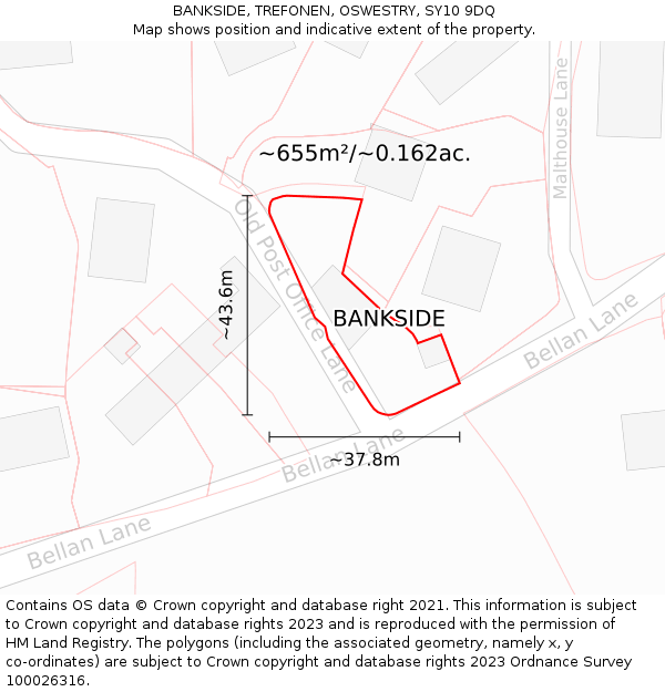 BANKSIDE, TREFONEN, OSWESTRY, SY10 9DQ: Plot and title map