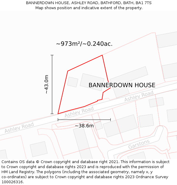 BANNERDOWN HOUSE, ASHLEY ROAD, BATHFORD, BATH, BA1 7TS: Plot and title map