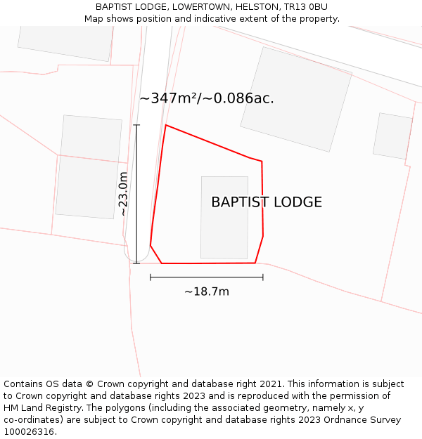 BAPTIST LODGE, LOWERTOWN, HELSTON, TR13 0BU: Plot and title map