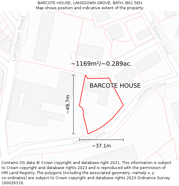BARCOTE HOUSE, LANSDOWN GROVE, BATH, BA1 5EN: Plot and title map