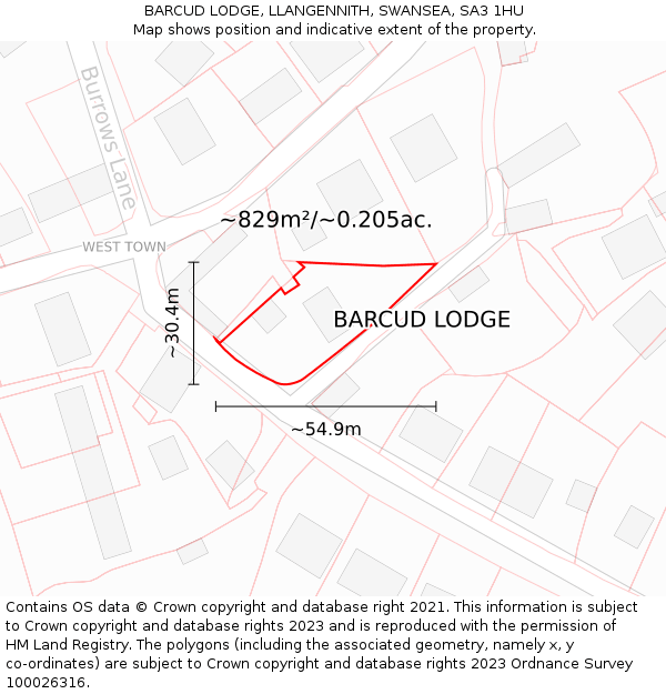 BARCUD LODGE, LLANGENNITH, SWANSEA, SA3 1HU: Plot and title map