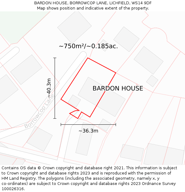 BARDON HOUSE, BORROWCOP LANE, LICHFIELD, WS14 9DF: Plot and title map
