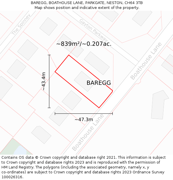 BAREGG, BOATHOUSE LANE, PARKGATE, NESTON, CH64 3TB: Plot and title map