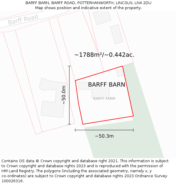 BARFF BARN, BARFF ROAD, POTTERHANWORTH, LINCOLN, LN4 2DU: Plot and title map