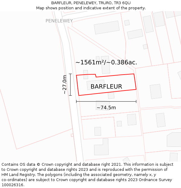 BARFLEUR, PENELEWEY, TRURO, TR3 6QU: Plot and title map