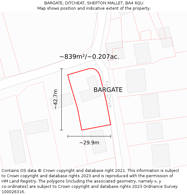 BARGATE, DITCHEAT, SHEPTON MALLET, BA4 6QU: Plot and title map
