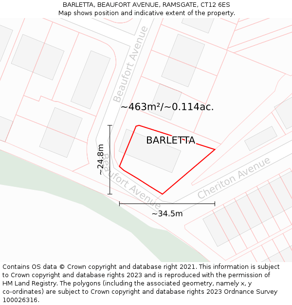 BARLETTA, BEAUFORT AVENUE, RAMSGATE, CT12 6ES: Plot and title map