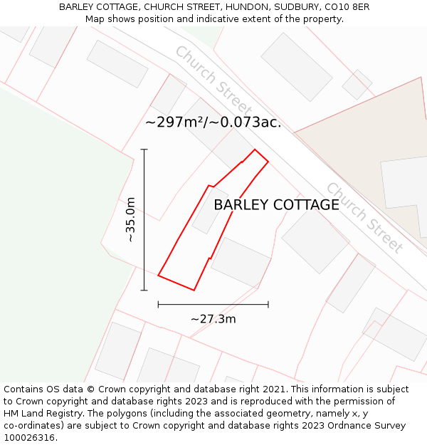 BARLEY COTTAGE, CHURCH STREET, HUNDON, SUDBURY, CO10 8ER: Plot and title map
