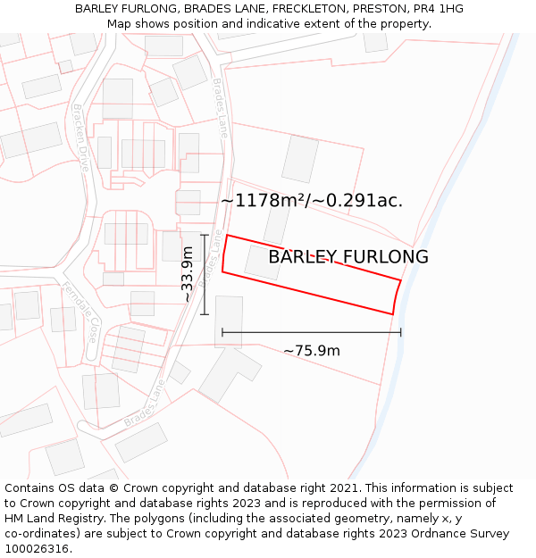 BARLEY FURLONG, BRADES LANE, FRECKLETON, PRESTON, PR4 1HG: Plot and title map