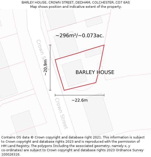 BARLEY HOUSE, CROWN STREET, DEDHAM, COLCHESTER, CO7 6AS: Plot and title map