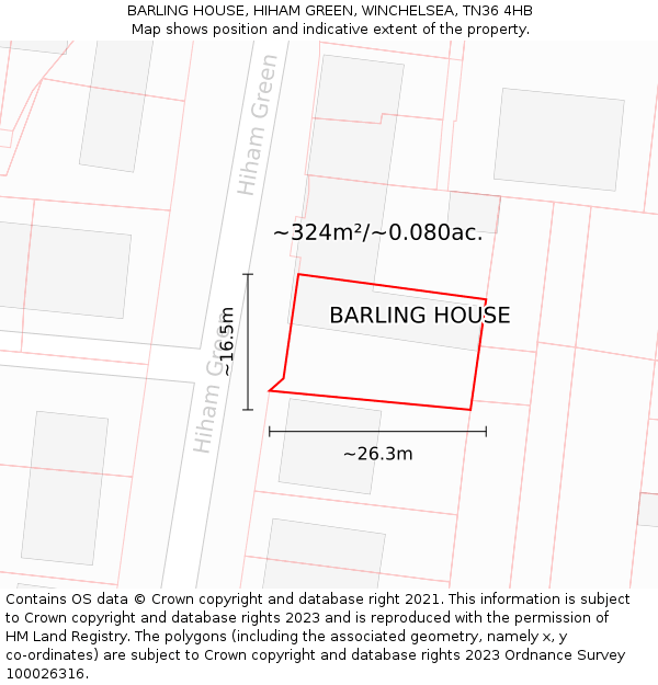 BARLING HOUSE, HIHAM GREEN, WINCHELSEA, TN36 4HB: Plot and title map
