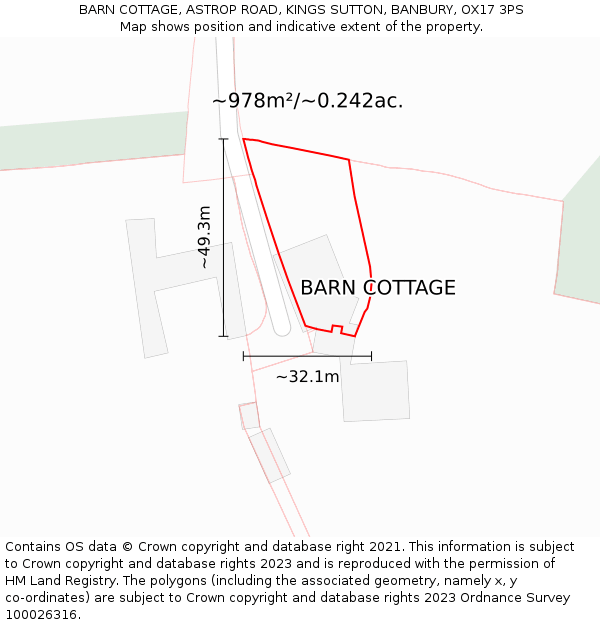 BARN COTTAGE, ASTROP ROAD, KINGS SUTTON, BANBURY, OX17 3PS: Plot and title map