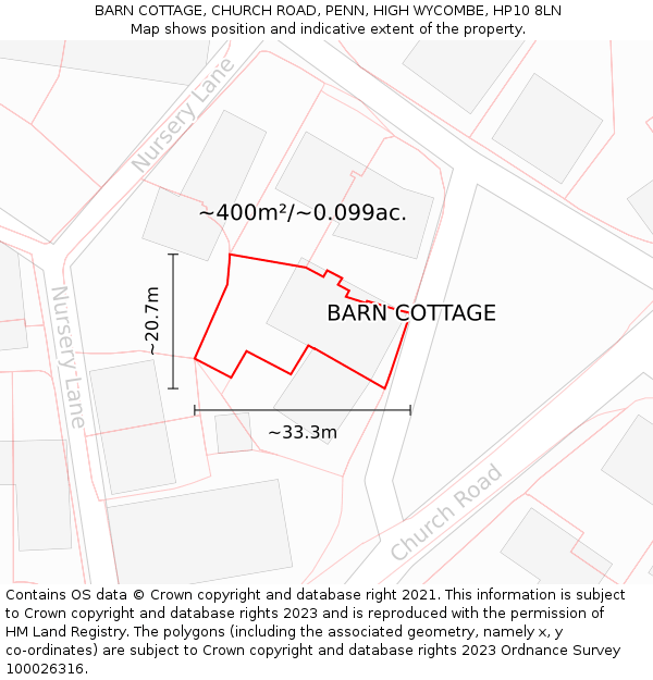 BARN COTTAGE, CHURCH ROAD, PENN, HIGH WYCOMBE, HP10 8LN: Plot and title map