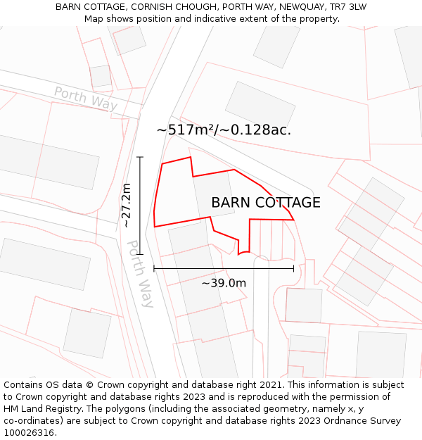 BARN COTTAGE, CORNISH CHOUGH, PORTH WAY, NEWQUAY, TR7 3LW: Plot and title map