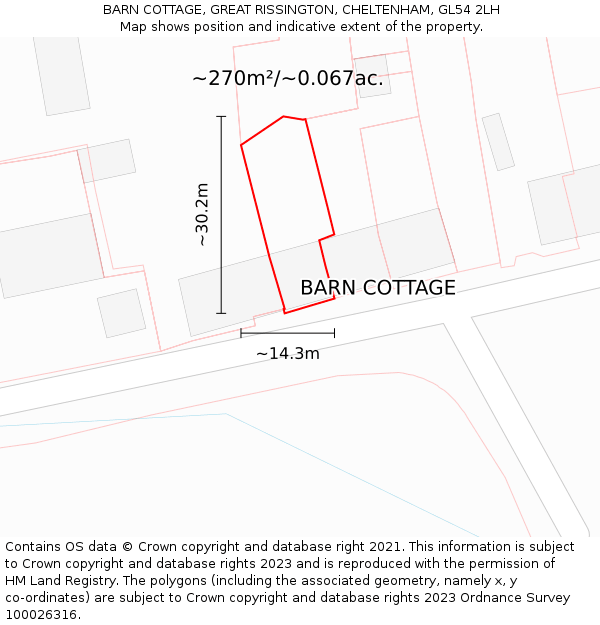 BARN COTTAGE, GREAT RISSINGTON, CHELTENHAM, GL54 2LH: Plot and title map