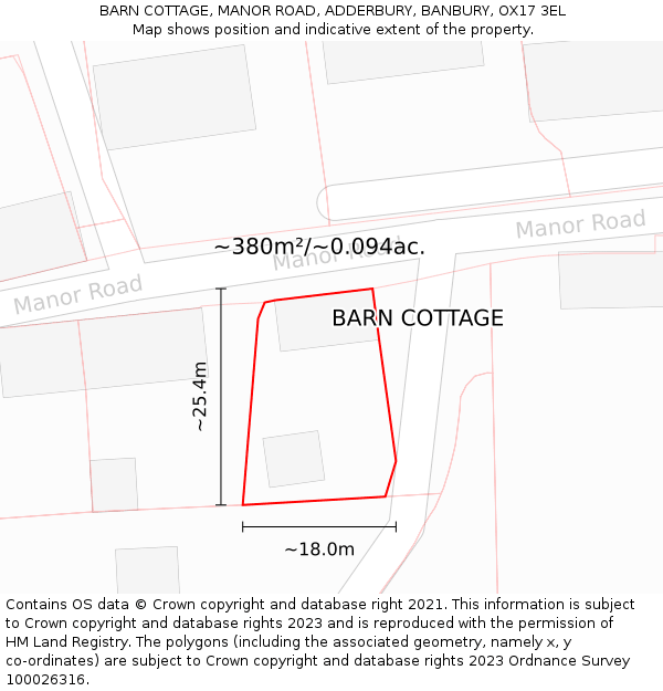 BARN COTTAGE, MANOR ROAD, ADDERBURY, BANBURY, OX17 3EL: Plot and title map