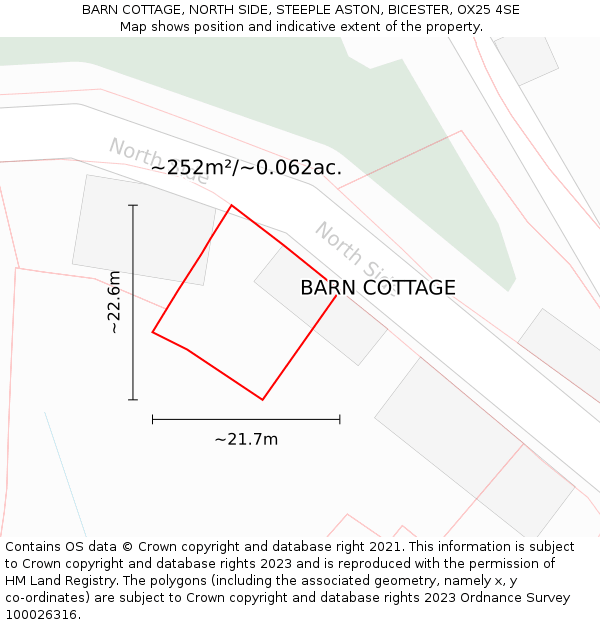 BARN COTTAGE, NORTH SIDE, STEEPLE ASTON, BICESTER, OX25 4SE: Plot and title map