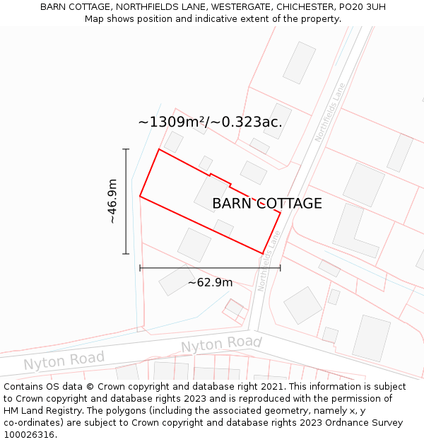 BARN COTTAGE, NORTHFIELDS LANE, WESTERGATE, CHICHESTER, PO20 3UH: Plot and title map