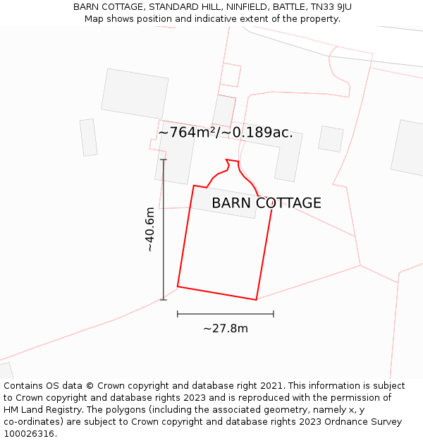 BARN COTTAGE, STANDARD HILL, NINFIELD, BATTLE, TN33 9JU: Plot and title map