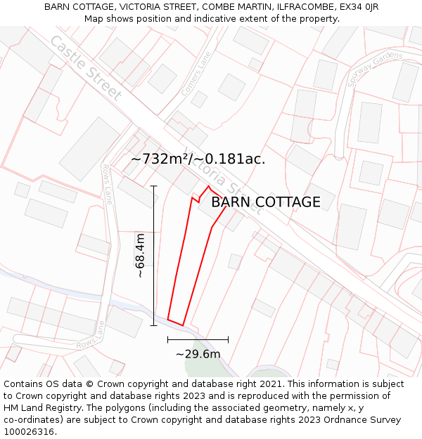 BARN COTTAGE, VICTORIA STREET, COMBE MARTIN, ILFRACOMBE, EX34 0JR: Plot and title map