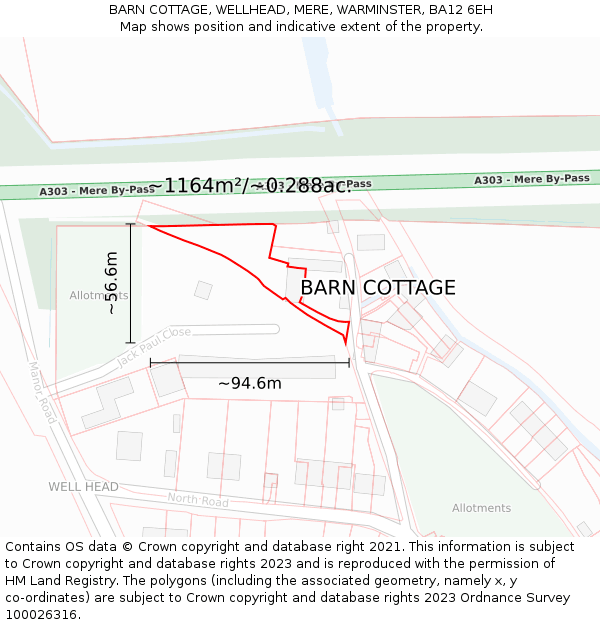 BARN COTTAGE, WELLHEAD, MERE, WARMINSTER, BA12 6EH: Plot and title map