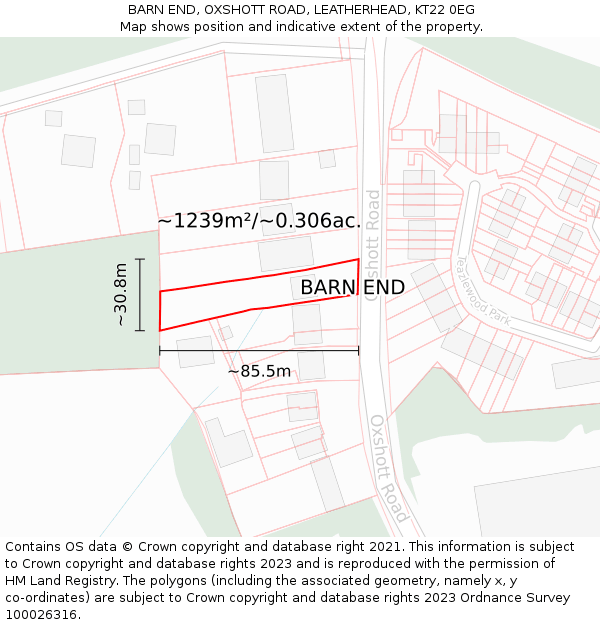 BARN END, OXSHOTT ROAD, LEATHERHEAD, KT22 0EG: Plot and title map