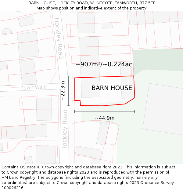 BARN HOUSE, HOCKLEY ROAD, WILNECOTE, TAMWORTH, B77 5EF: Plot and title map