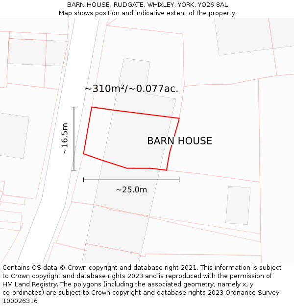 BARN HOUSE, RUDGATE, WHIXLEY, YORK, YO26 8AL: Plot and title map