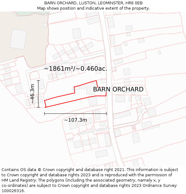 BARN ORCHARD, LUSTON, LEOMINSTER, HR6 0EB: Plot and title map