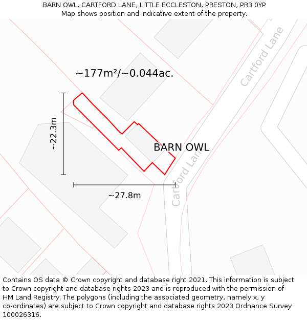 BARN OWL, CARTFORD LANE, LITTLE ECCLESTON, PRESTON, PR3 0YP: Plot and title map