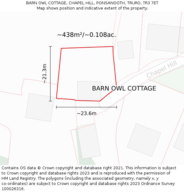 BARN OWL COTTAGE, CHAPEL HILL, PONSANOOTH, TRURO, TR3 7ET: Plot and title map