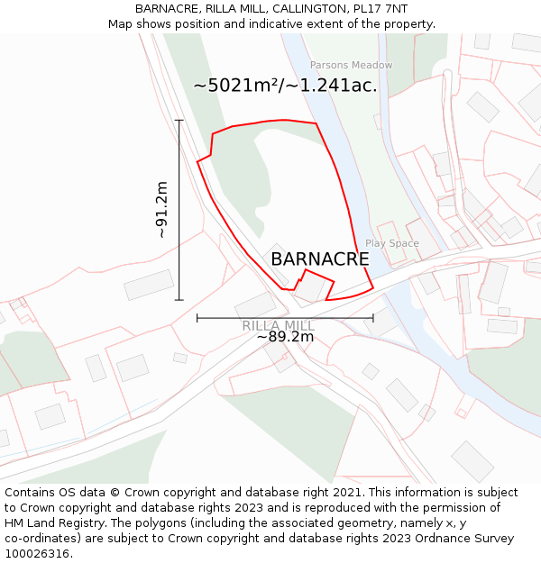 BARNACRE, RILLA MILL, CALLINGTON, PL17 7NT: Plot and title map