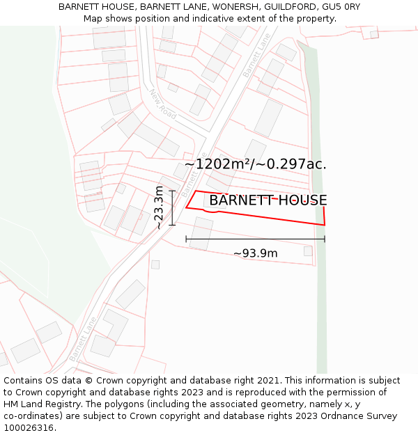 BARNETT HOUSE, BARNETT LANE, WONERSH, GUILDFORD, GU5 0RY: Plot and title map