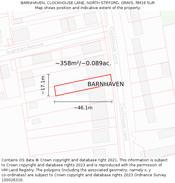 BARNHAVEN, CLOCKHOUSE LANE, NORTH STIFFORD, GRAYS, RM16 5UR: Plot and title map