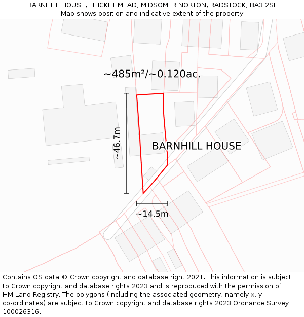 BARNHILL HOUSE, THICKET MEAD, MIDSOMER NORTON, RADSTOCK, BA3 2SL: Plot and title map