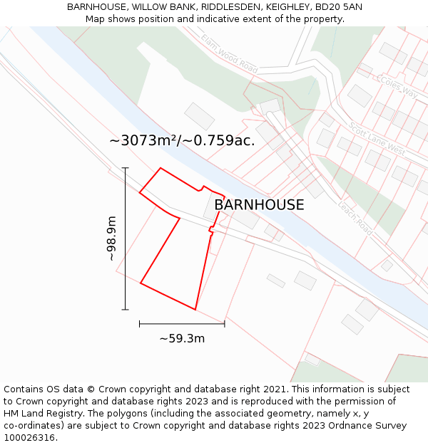 BARNHOUSE, WILLOW BANK, RIDDLESDEN, KEIGHLEY, BD20 5AN: Plot and title map