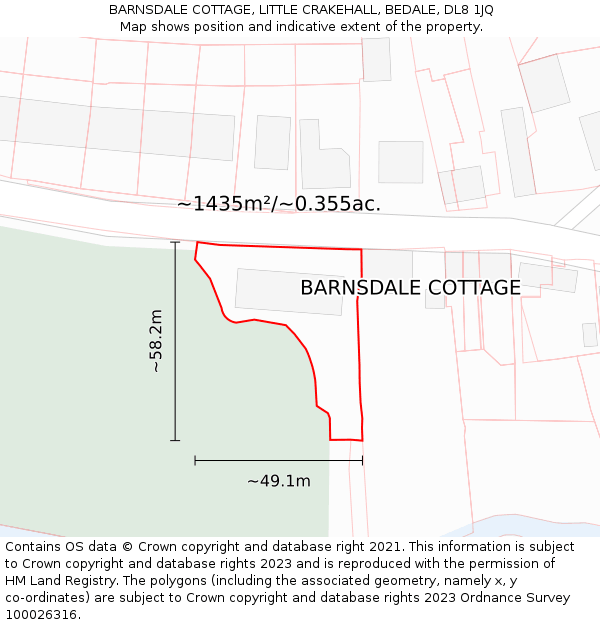 BARNSDALE COTTAGE, LITTLE CRAKEHALL, BEDALE, DL8 1JQ: Plot and title map