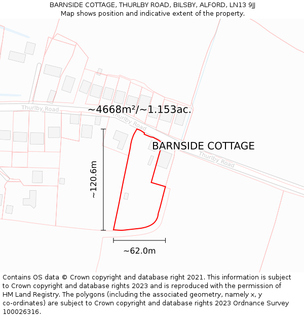 BARNSIDE COTTAGE, THURLBY ROAD, BILSBY, ALFORD, LN13 9JJ: Plot and title map