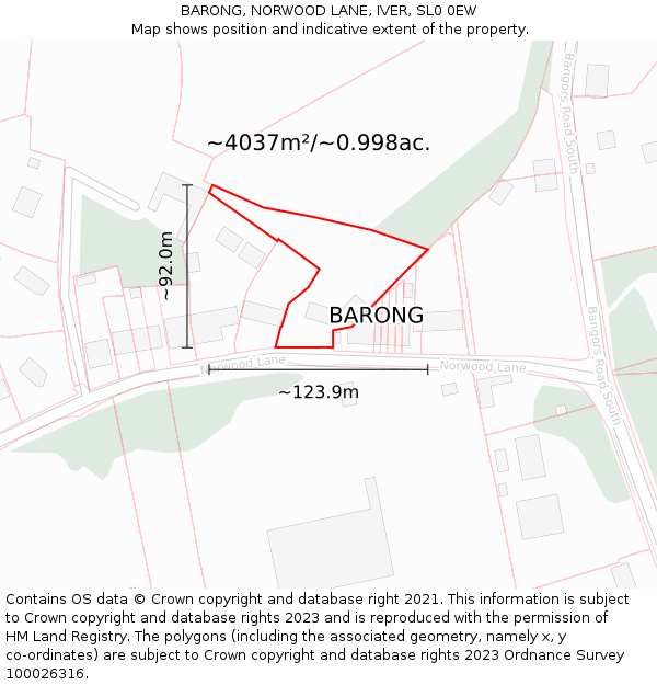 BARONG, NORWOOD LANE, IVER, SL0 0EW: Plot and title map