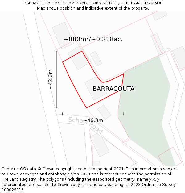 BARRACOUTA, FAKENHAM ROAD, HORNINGTOFT, DEREHAM, NR20 5DP: Plot and title map