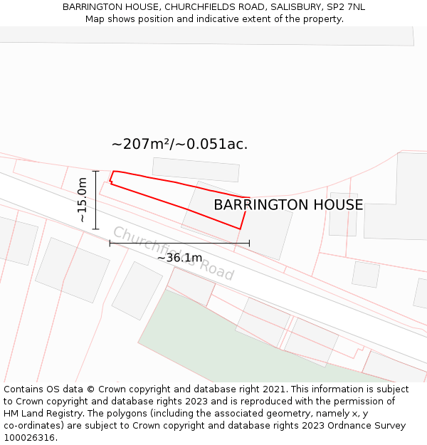 BARRINGTON HOUSE, CHURCHFIELDS ROAD, SALISBURY, SP2 7NL: Plot and title map