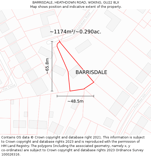 BARRISDALE, HEATHDOWN ROAD, WOKING, GU22 8LX: Plot and title map