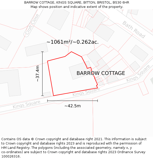 BARROW COTTAGE, KINGS SQUARE, BITTON, BRISTOL, BS30 6HR: Plot and title map