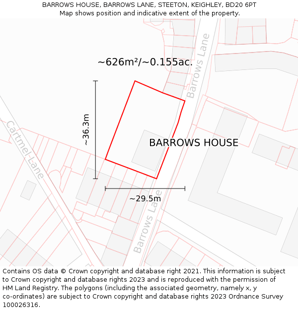 BARROWS HOUSE, BARROWS LANE, STEETON, KEIGHLEY, BD20 6PT: Plot and title map