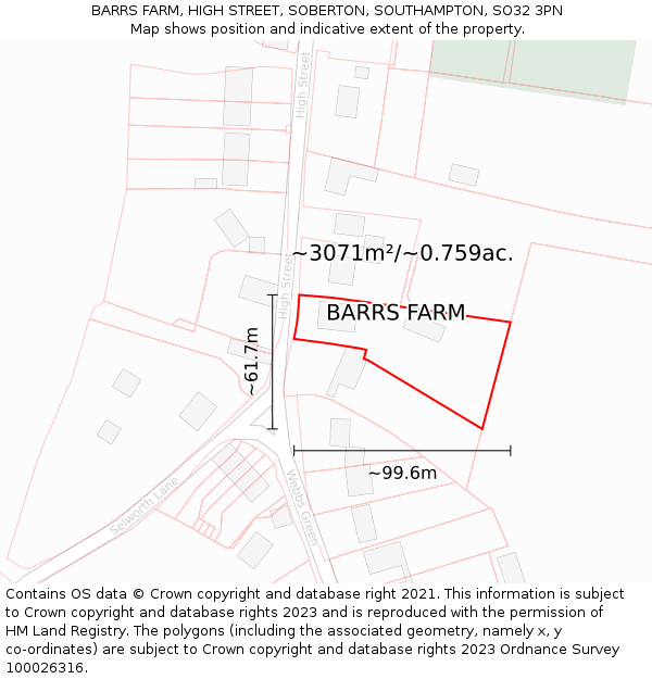 BARRS FARM, HIGH STREET, SOBERTON, SOUTHAMPTON, SO32 3PN: Plot and title map