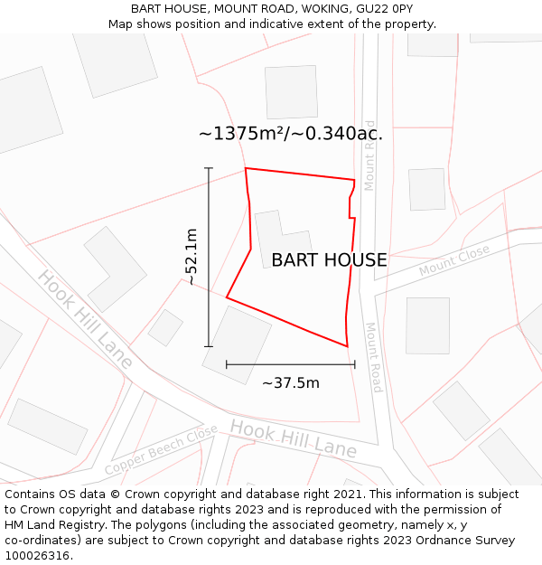 BART HOUSE, MOUNT ROAD, WOKING, GU22 0PY: Plot and title map
