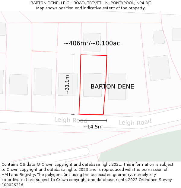 BARTON DENE, LEIGH ROAD, TREVETHIN, PONTYPOOL, NP4 8JE: Plot and title map