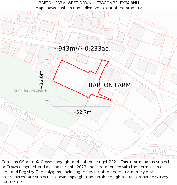 BARTON FARM, WEST DOWN, ILFRACOMBE, EX34 8NH: Plot and title map